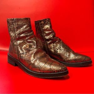Free People Copper Metallic Snake Print Leather Boots